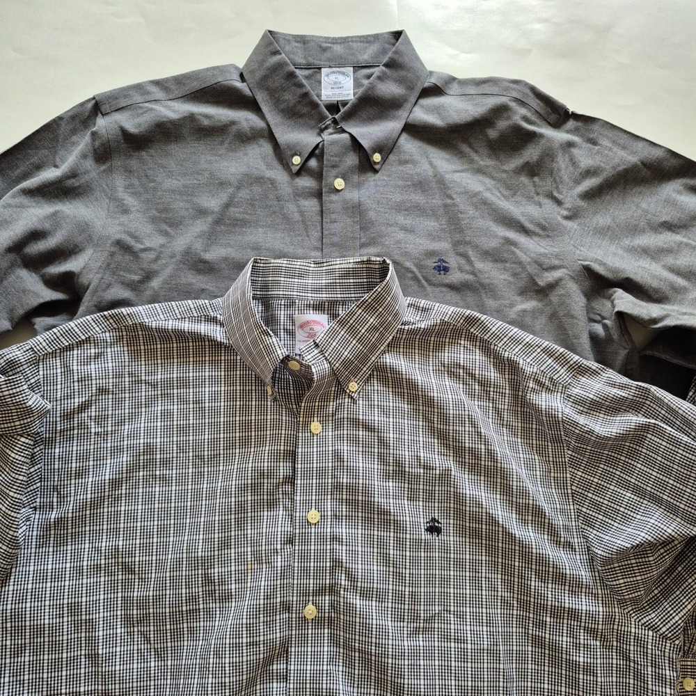 Lot of 2 Brooks Brothers Mens XL Shirt Regent 1818 Grey 346 Micro Check Non Iron
